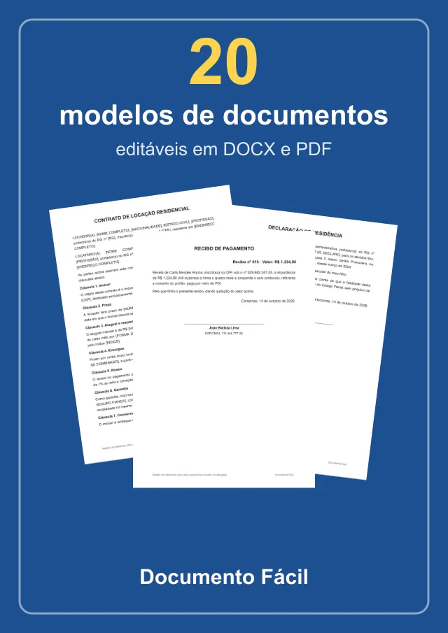 Capa: Pacote 20 Modelos de Documentos